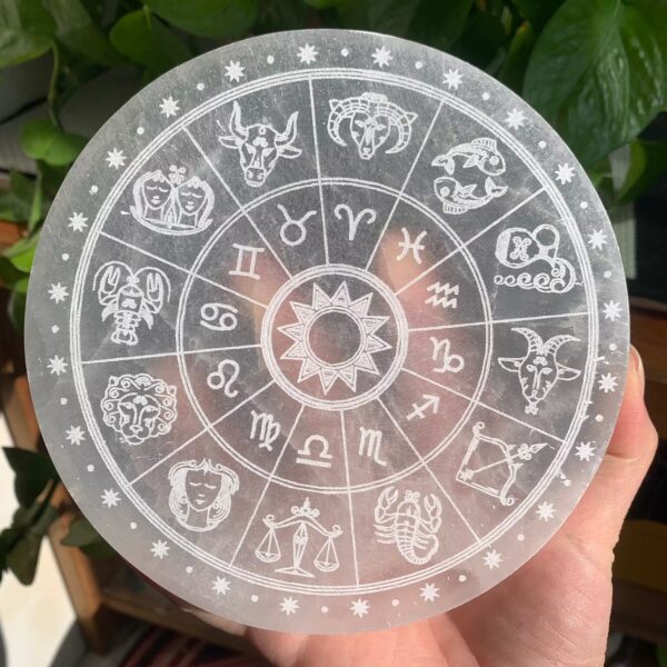 Selenite Charging Plate Zodiac Crystal Grid Astrology Calendar 5.8inch Free Shipping