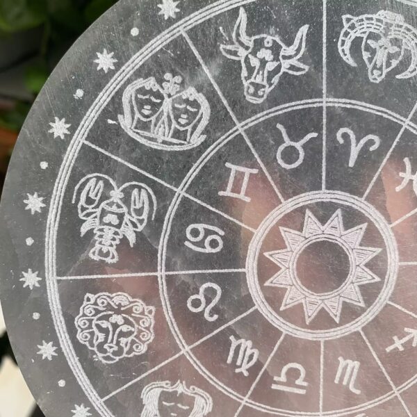Selenite Charging Plate Zodiac Crystal Grid Astrology Calendar 5.8inch Free Shipping