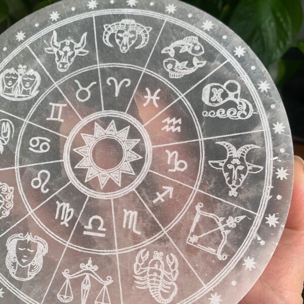 Selenite Charging Plate Zodiac Crystal Grid Astrology Calendar 5.8inch Free Shipping