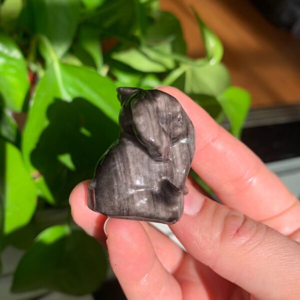 Silver Obsidian Elephant Adorable Crystal Elephant Figurine 1.4inch