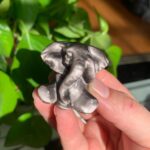 Silver Obsidian Elephant Adorable Crystal Elephant Figurine 1.4inch