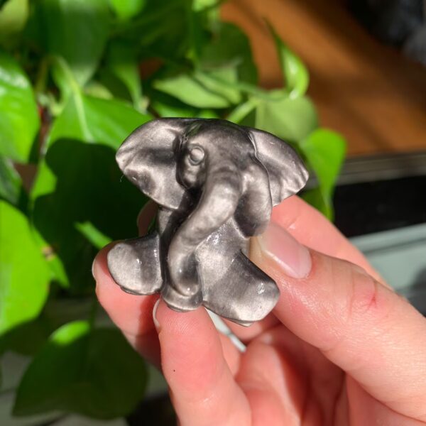 Silver Obsidian Elephant Adorable Crystal Elephant Figurine 1.4inch