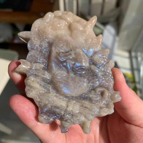 Unique Crystal Carvings Natural Labradorite Sunstone Moonstone Silver Obsidian Sculptures