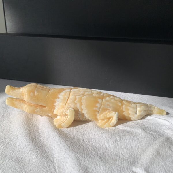 Natural Crystal Crocodile Sculpture Banded Calcite Animal Healing Stone Decoration Free Shipping