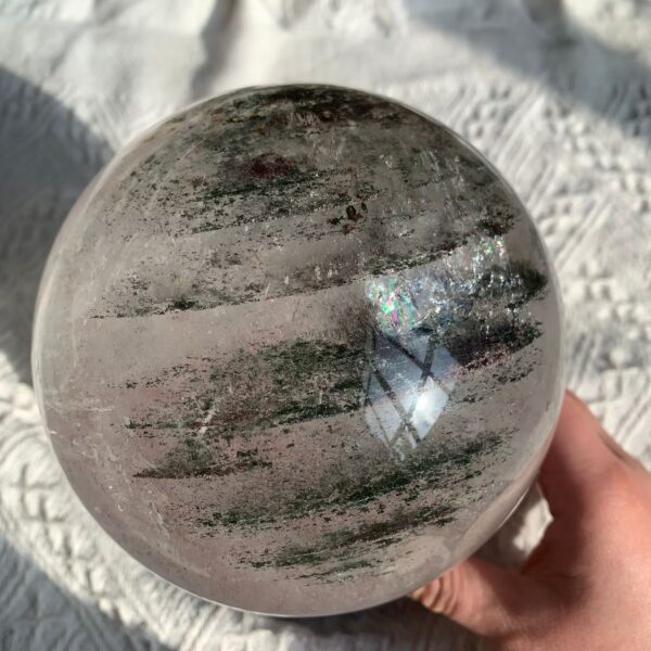 Garden Quartz Sphere Green Phantom Quartz Crystal Rainbow Lodolite Chlorite Quartz 144mm Free Shipping