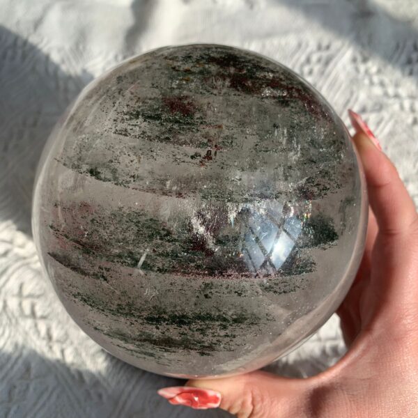 Garden Quartz Sphere Green Phantom Quartz Crystal Rainbow Lodolite Chlorite Quartz 144mm Free Shipping