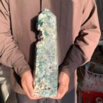 Large Moss Agate Tower Natural Garden Crystal for Growth Abundance Connection to Earth Free Shipping 380mm