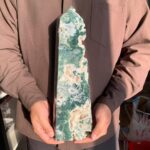 Large Moss Agate Tower Natural Garden Crystal for Growth Abundance Connection to Earth Free Shipping 380mm