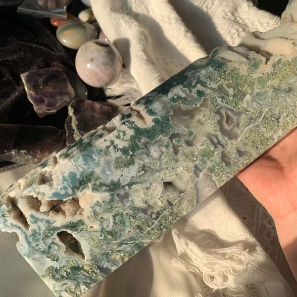 Large Moss Agate Tower Natural Garden Crystal for Growth Abundance Connection to Earth Free Shipping 380mm