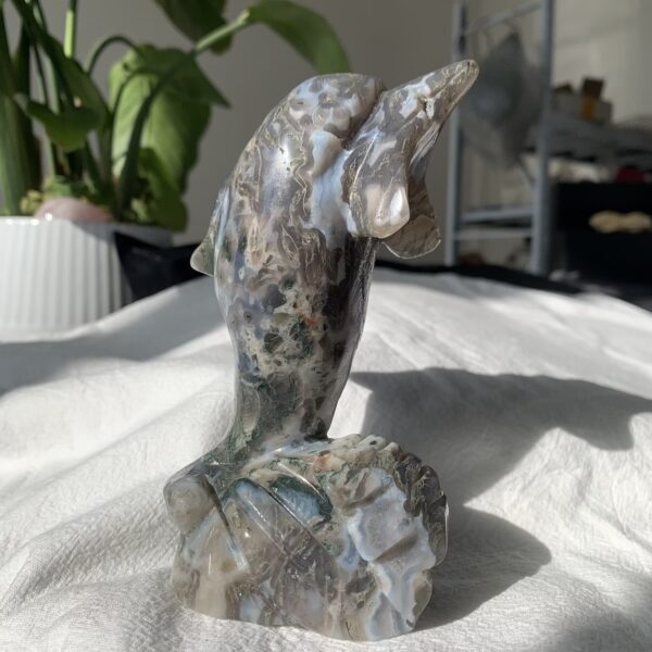 Crystal Dolphin Figurine Healing Moss Agate Dolphin Gift For Home Decor