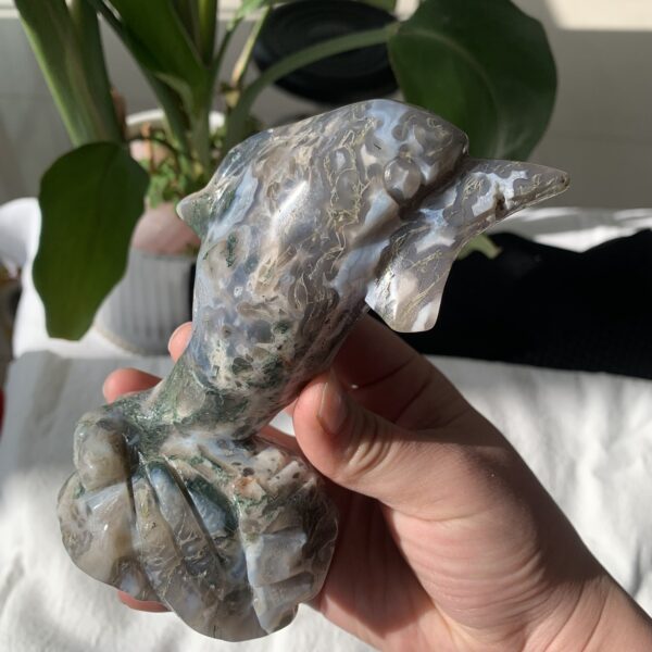 Crystal Dolphin Figurine Healing Moss Agate Dolphin Gift For Home Decor