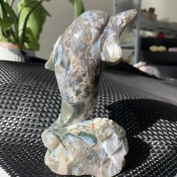 Crystal Dolphin Figurine Healing Moss Agate Dolphin Gift For Home Decor