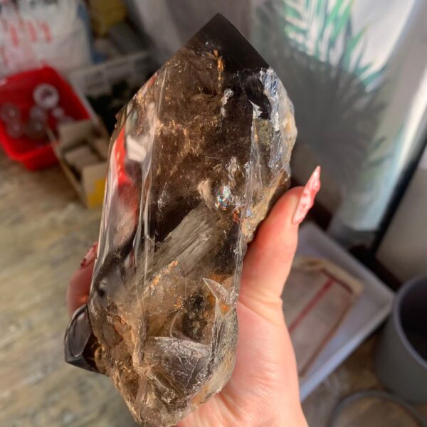 Natural Smoky Quartz Cluster On Wooden Base Large Grounding & Cleansing Crystal for Home & Meditation
