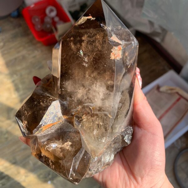 Natural Smoky Quartz Cluster On Wooden Base Large Grounding & Cleansing Crystal for Home & Meditation
