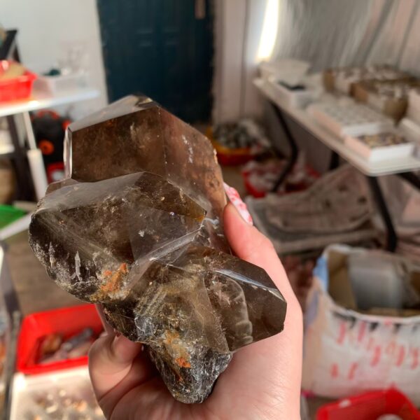 Natural Smoky Quartz Cluster On Wooden Base Large Grounding & Cleansing Crystal for Home & Meditation