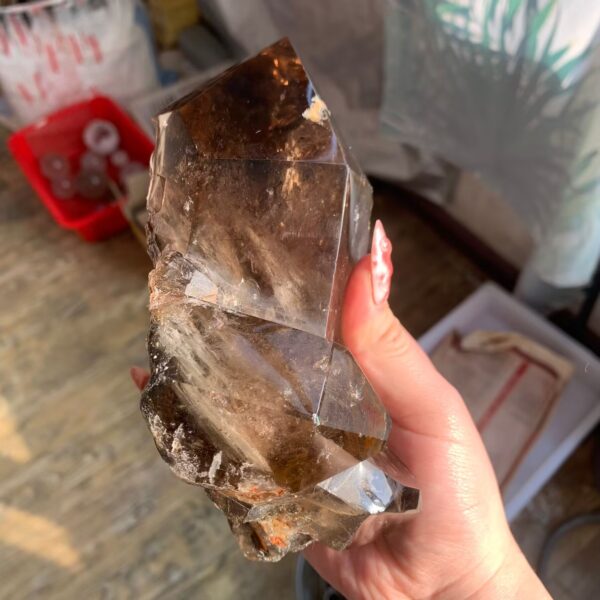 Natural Smoky Quartz Cluster On Wooden Base Large Grounding & Cleansing Crystal for Home & Meditation