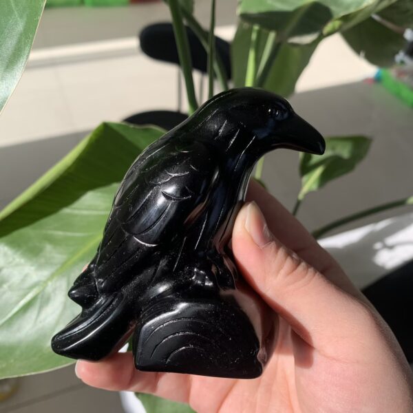 Black Obsidian Raven Figurine Crystal Crow for Protection Desk Decor Gift Wholesale