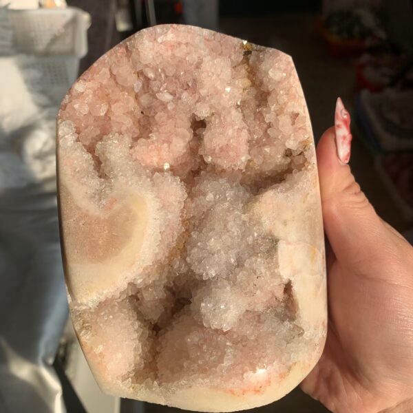 Pink Amethyst Cutbase Druzy Pink Crystal Freeform for Love, Calm & Elegant Home Decor 123mm