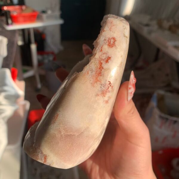 Pink Amethyst Cutbase Druzy Pink Crystal Freeform for Love, Calm & Elegant Home Decor 123mm