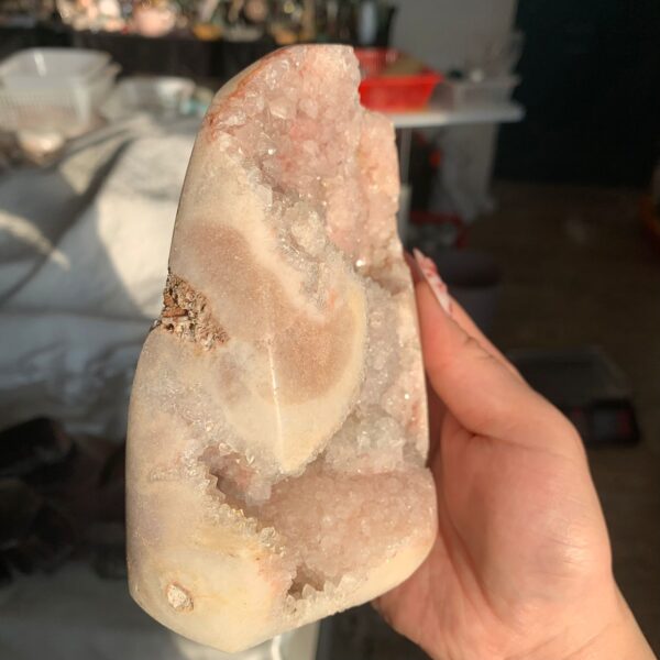 Pink Amethyst Cutbase Druzy Pink Crystal Freeform for Love, Calm & Elegant Home Decor 123mm