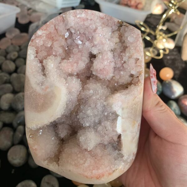 Pink Amethyst Cutbase Druzy Pink Crystal Freeform for Love, Calm & Elegant Home Decor 123mm