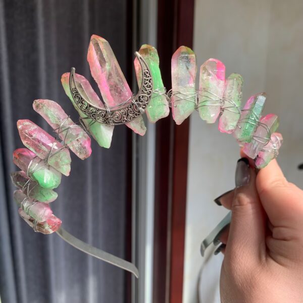 Aura Crystal Crown Colorful Aura Coated Natural Quartz Headband for Festival, Cosplay Witchy & Bridal Free Shipping