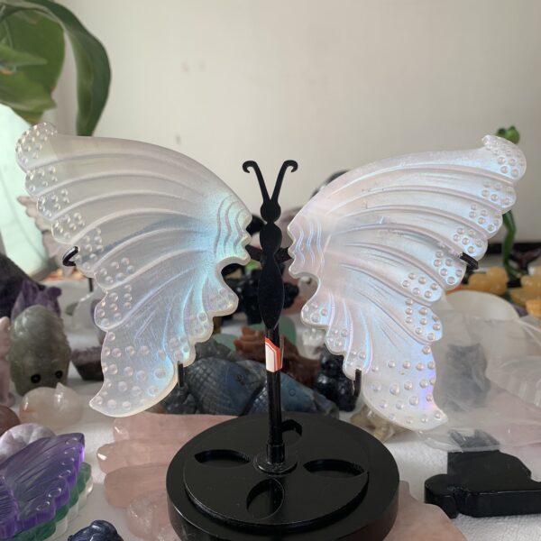 Aura Selenite Butterfly Wings On Stand Angel Aura Coated Crystal Butterfly Home Decoration