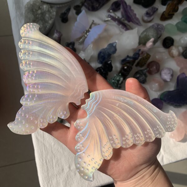 Aura Selenite Butterfly Wings On Stand Angel Aura Coated Crystal Butterfly Home Decoration