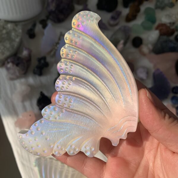 Aura Selenite Butterfly Wings On Stand Angel Aura Coated Crystal Butterfly Home Decoration