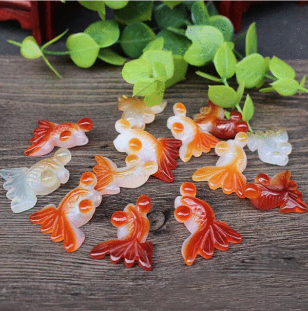 Carnelian Fish with Hole Hand Carved Crystal Goldfish Pendant for Jewelry Making