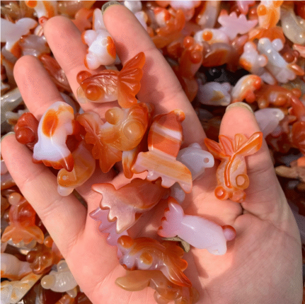 Carnelian Fish with Hole Hand Carved Crystal Goldfish Pendant for Jewelry Making