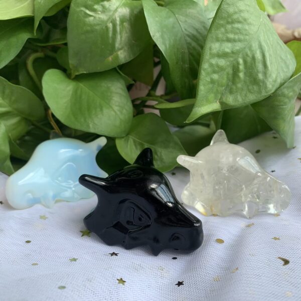 Crystal Cubone Statue Obsidian Quartz Pokemon Crystal Carving Collection Unique Pokemon Gifts