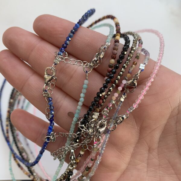 Gemstone Necklace Dainty Crystal Necklace Tiny Faceted Beaded Jewelry