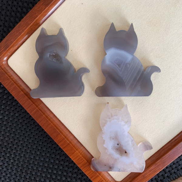 Druzy Agate Cat Natural Crystal Cats Slab for Home Protection Decor