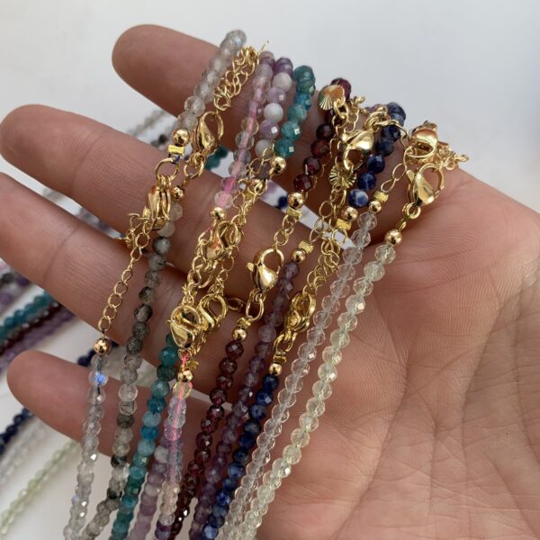 Natural Crystal Necklace Dainty Gemstone Necklace Tiny Faceted Beaded Jewelry Gift