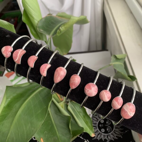 Rhodochrosite Bangle Pink Crystal Bracelet Open Cuff Adjustable Self-love Jewelry Gift
