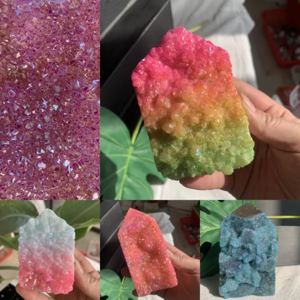 Titanium Aura Druzy Quartz Tower Colorful Pink Blue Green Druzy Agate Point Tower